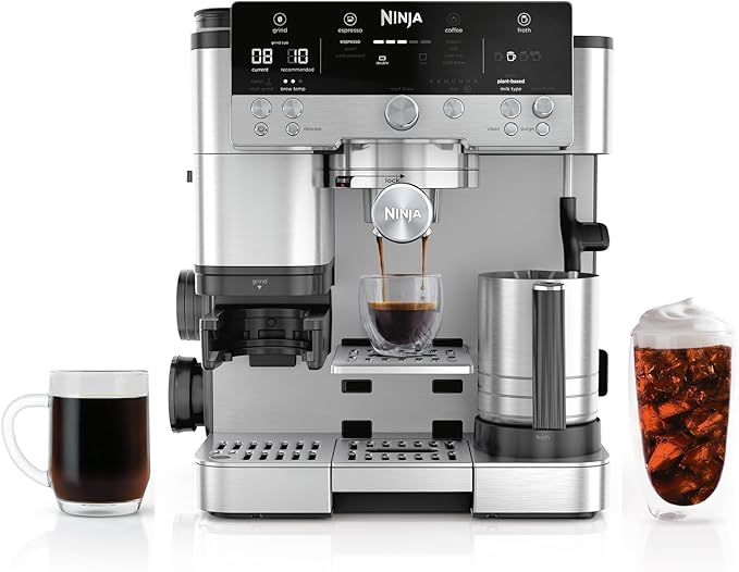 Ninja LUXE CAFÉ Premier Series, espresso machine, drip coffee machine and quick cold brew, integrated grinder, assisted integration, hands-free whisk, for cappuccinos and lattes, dairy products.