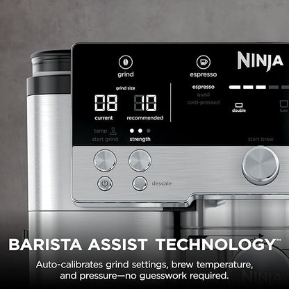 Ninja LUXE CAFÉ Premier Series, espresso machine, drip coffee machine and quick cold brew, integrated grinder, assisted integration, hands-free whisk, for cappuccinos and lattes, dairy products.